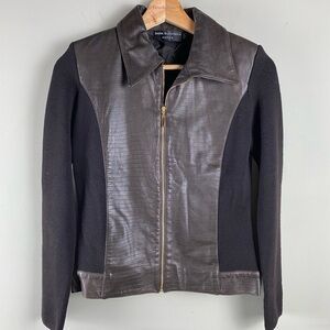 Dana Buchman: Snake Skin Full Zip Up Leather Jacket Stretchy Brown Size Petite P